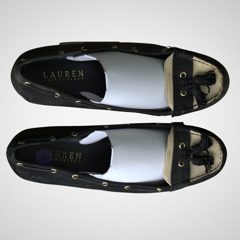 Ralph Lauren Wedge Leather Loafer 8M,  Black Cream